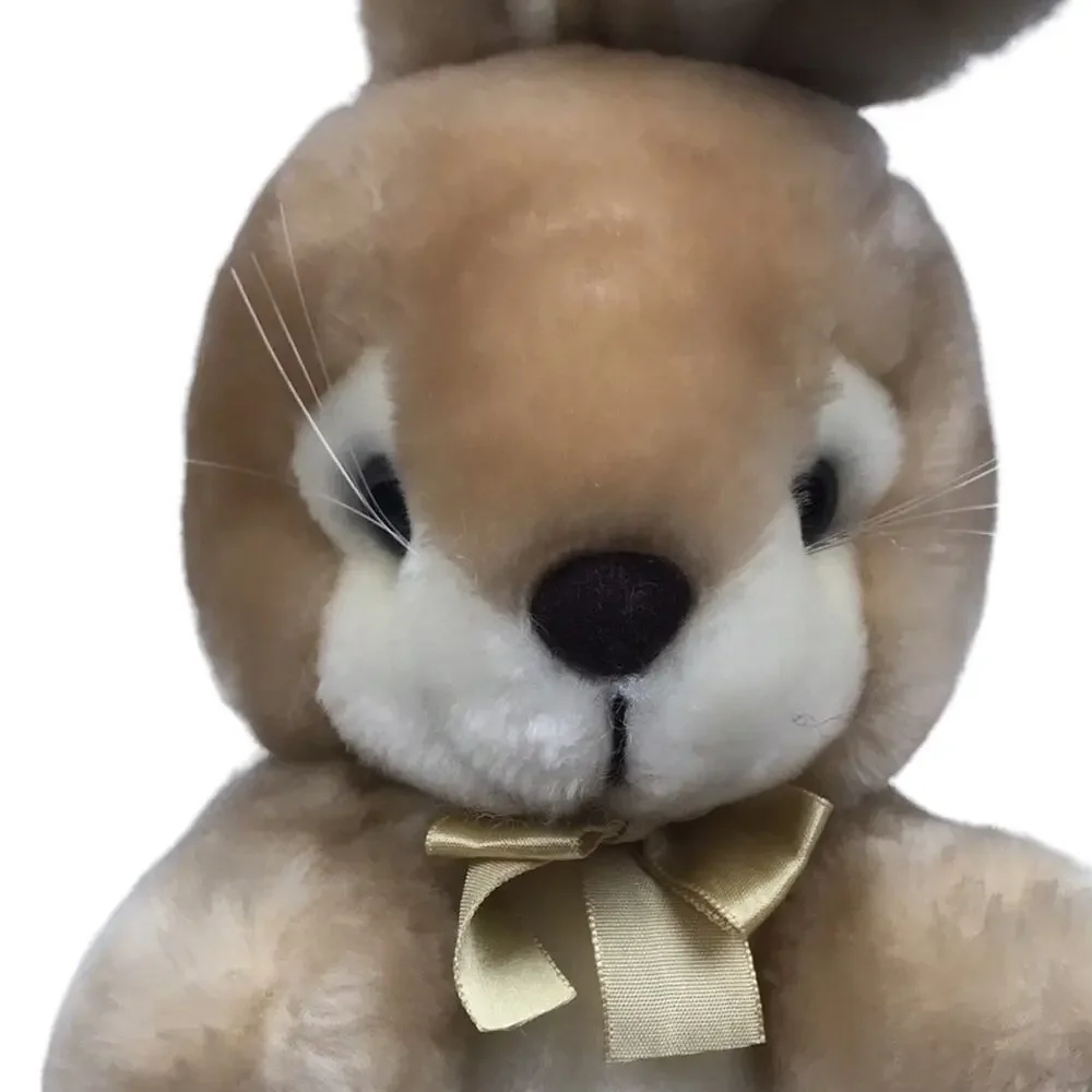 Vintage America Wego Bunny Rabbit Plush 13'' 1982 Tan White w/ Gold Bow